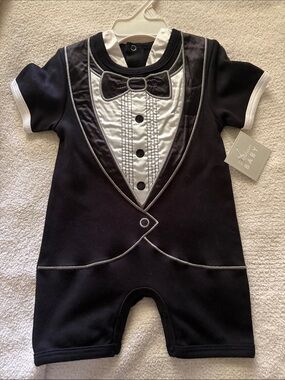 Infant Black Tuxedo One-Piece Bodysuit with Bow - Baby 1st Moments